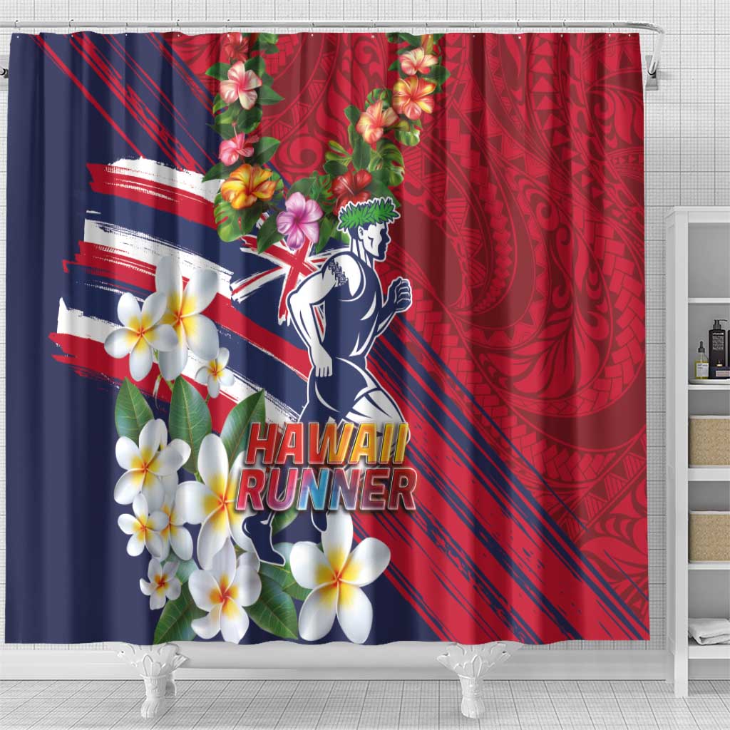 Hawaii Runner-Kakau Art with Lei and Plumeria Shower Curtain