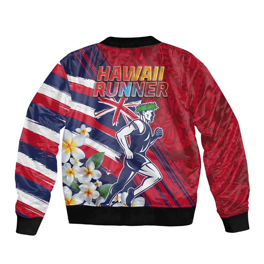 Hawaii Runner-Kakau Art with Lei and Plumeria Sleeve Zip Bomber Jacket