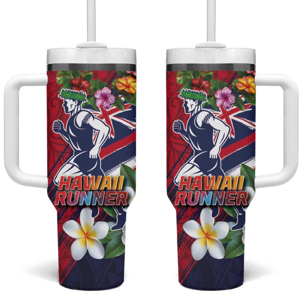 Hawaii Runner-Kakau Art with Lei and Plumeria Tumbler With Handle