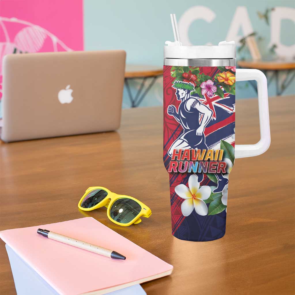 Hawaii Runner-Kakau Art with Lei and Plumeria Tumbler With Handle