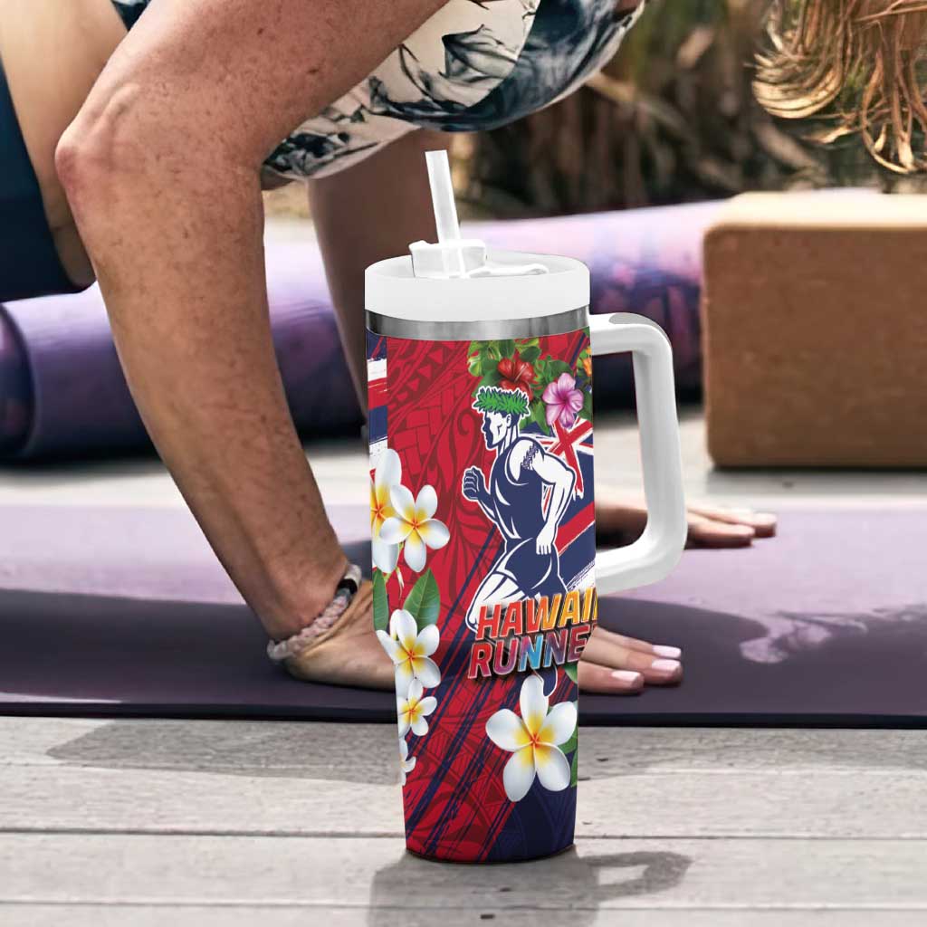 Hawaii Runner-Kakau Art with Lei and Plumeria Tumbler With Handle