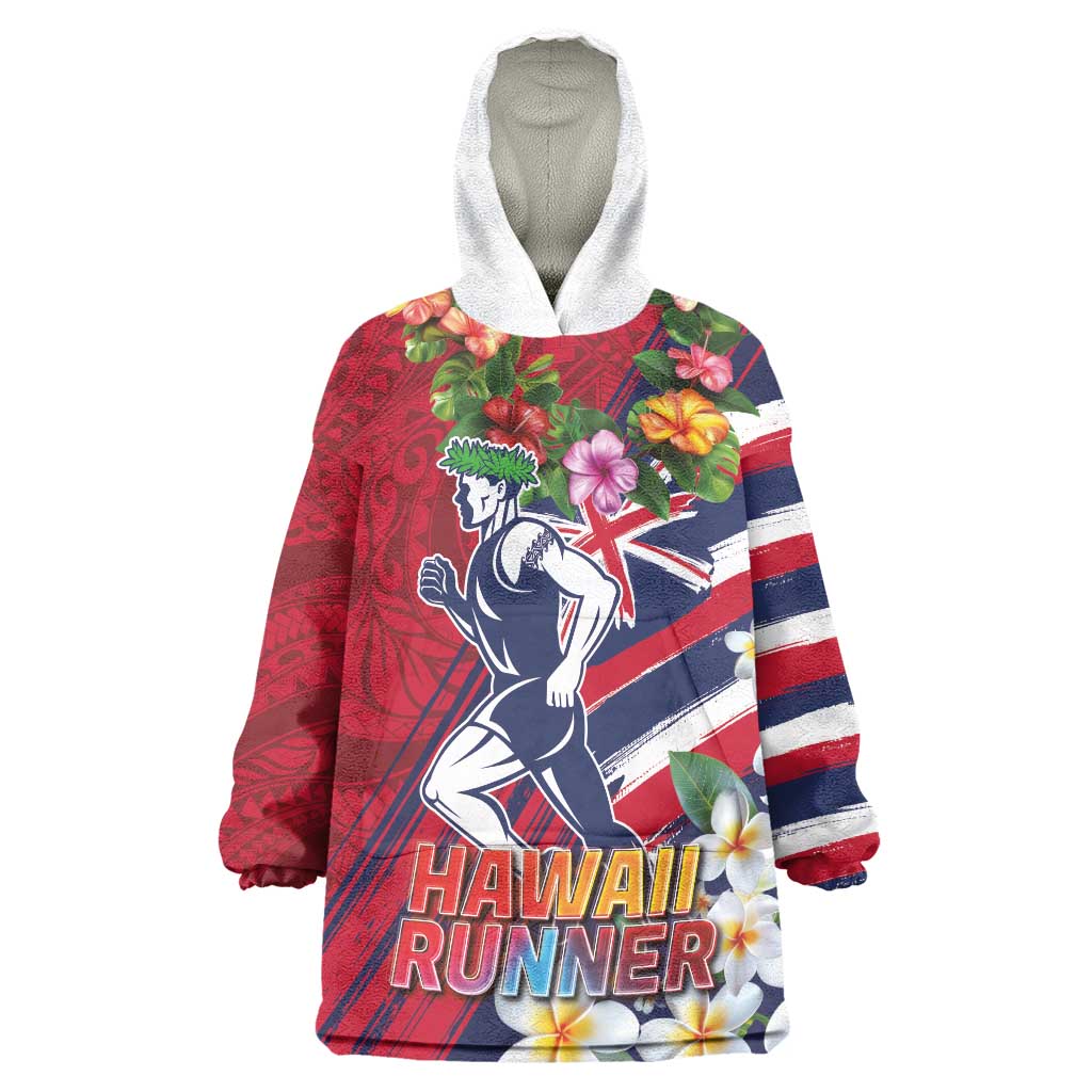 Hawaii Runner-Kakau Art with Lei and Plumeria Wearable Blanket Hoodie