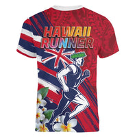 Hawaii Runner-Kakau Art with Lei and Plumeria Women V-Neck T-Shirt