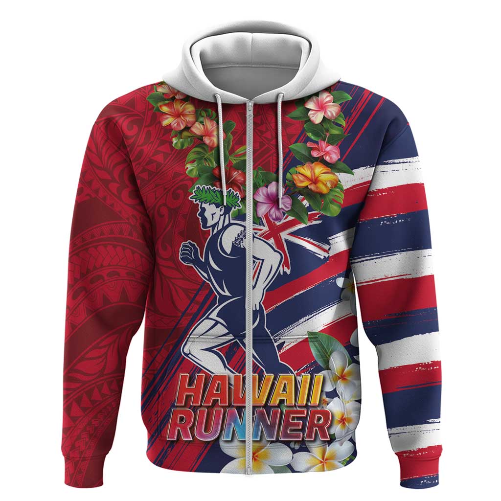 Hawaii Runner-Kakau Art with Lei and Plumeria Zip Hoodie