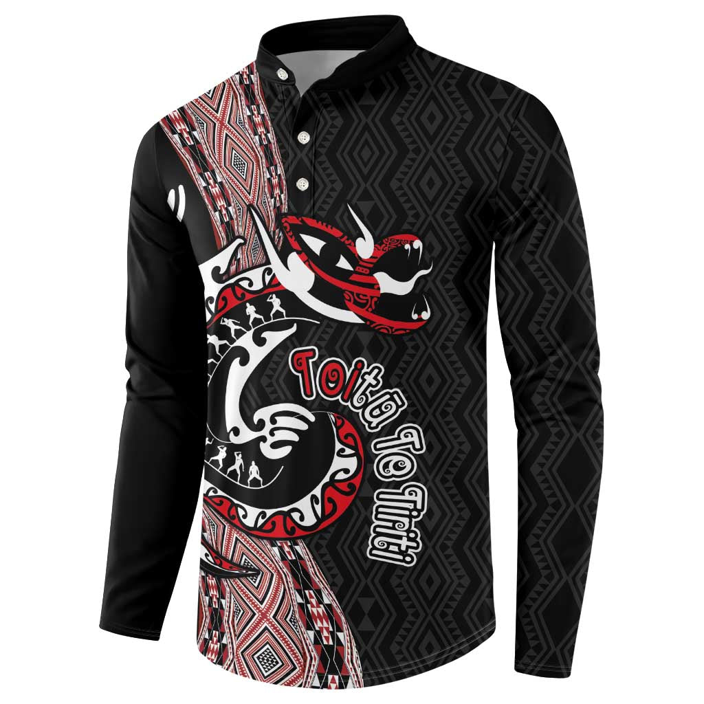 Aotearoa Toitu Te Tiriti Taniko Button Sweatshirt Maori Taniwha Haka - Honour the Treaty LT03 - Polynesian Pride