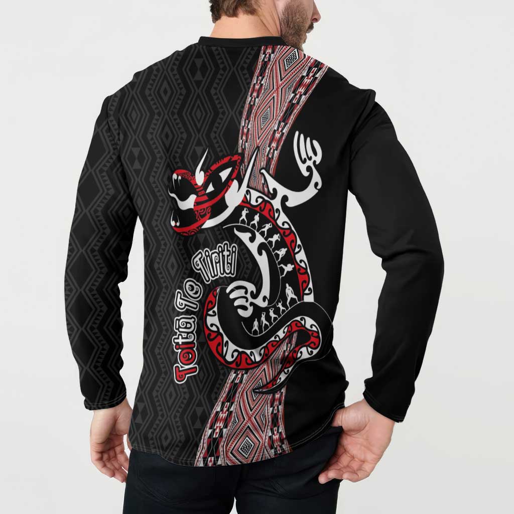 Aotearoa Toitu Te Tiriti Taniko Button Sweatshirt Maori Taniwha Haka - Honour the Treaty LT03 - Polynesian Pride