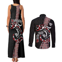 Aotearoa Toitu Te Tiriti Taniko Couples Matching Tank Maxi Dress and Long Sleeve Button Shirt Maori Taniwha Haka - Honour the Treaty LT03 - Polynesian Pride