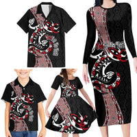 Aotearoa Toitu Te Tiriti Taniko Family Matching Long Sleeve Bodycon Dress and Hawaiian Shirt Maori Taniwha Haka - Honour the Treaty LT03 - Polynesian Pride