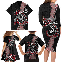 Aotearoa Toitu Te Tiriti Taniko Family Matching Long Sleeve Bodycon Dress and Hawaiian Shirt Maori Taniwha Haka - Honour the Treaty LT03 - Polynesian Pride