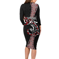 Aotearoa Toitu Te Tiriti Taniko Family Matching Long Sleeve Bodycon Dress and Hawaiian Shirt Maori Taniwha Haka - Honour the Treaty LT03 - Polynesian Pride