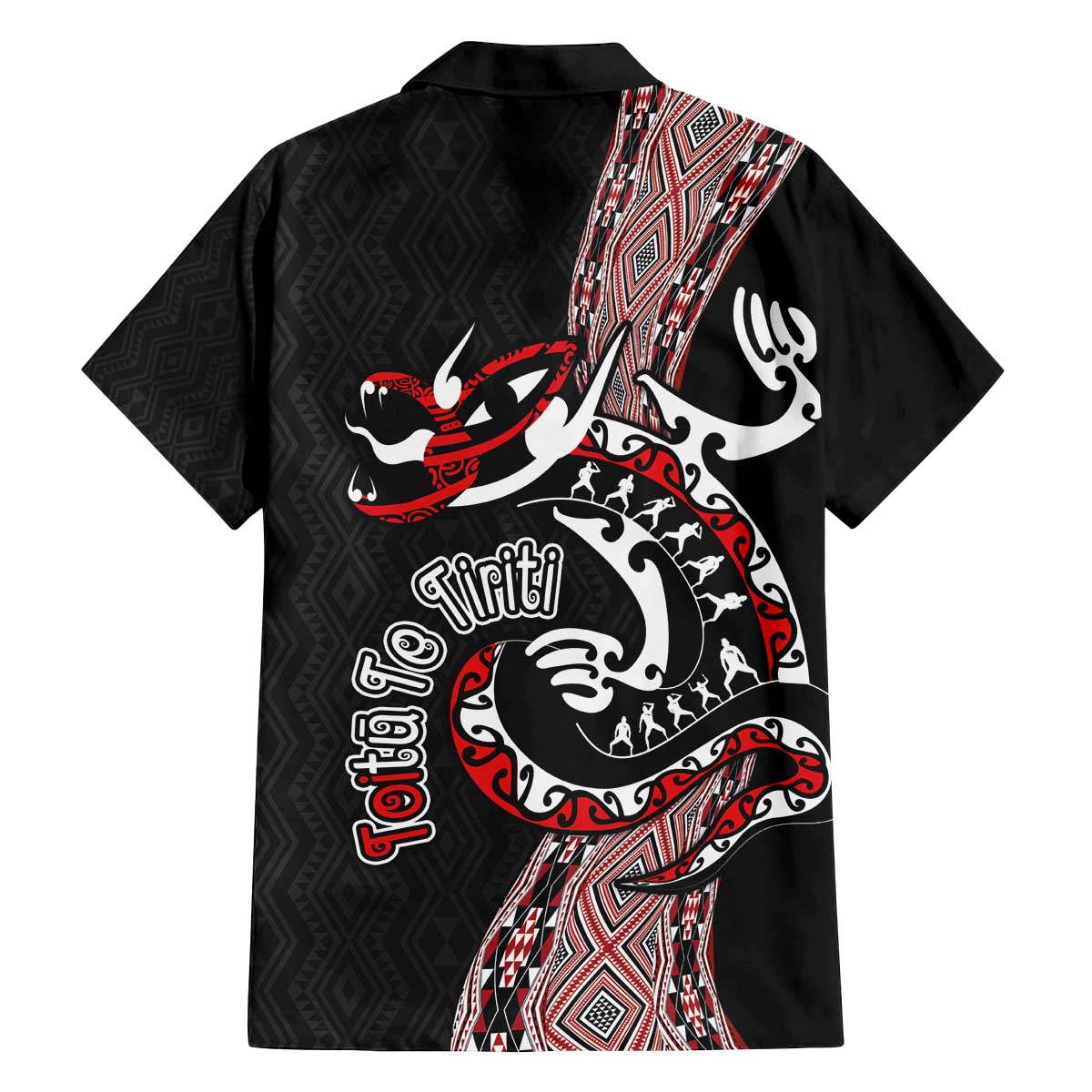 Aotearoa Toitu Te Tiriti Taniko Family Matching Off The Shoulder Long Sleeve Dress and Hawaiian Shirt Maori Taniwha Haka - Honour the Treaty