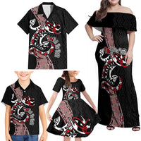 Aotearoa Toitu Te Tiriti Taniko Family Matching Off Shoulder Maxi Dress and Hawaiian Shirt Maori Taniwha Haka - Honour the Treaty LT03 - Polynesian Pride