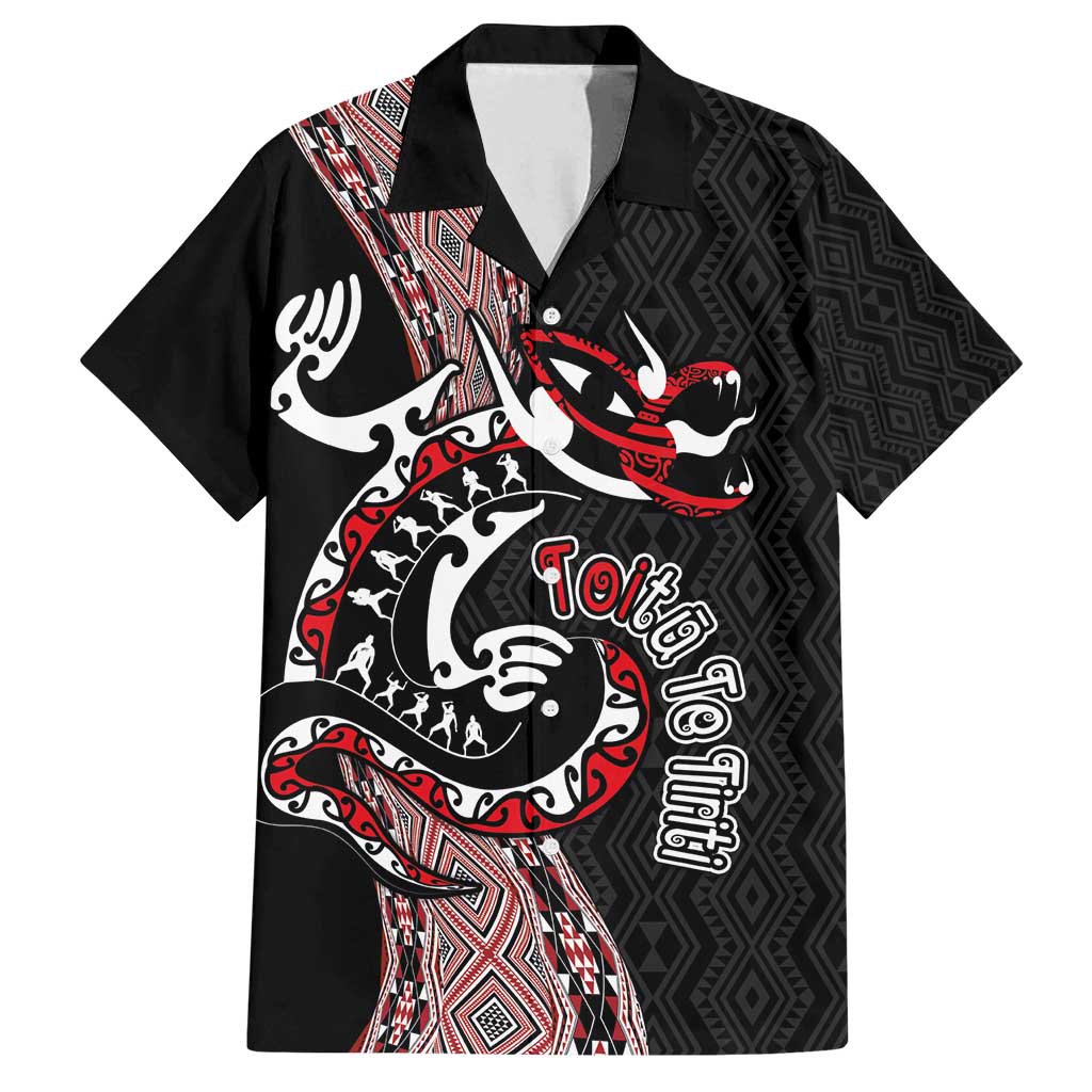 Aotearoa Toitu Te Tiriti Taniko Family Matching Off Shoulder Maxi Dress and Hawaiian Shirt Maori Taniwha Haka - Honour the Treaty LT03 Dad's Shirt - Short Sleeve Black - Polynesian Pride
