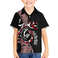 Aotearoa Toitu Te Tiriti Taniko Family Matching Puletasi and Hawaiian Shirt Maori Taniwha Haka - Honour the Treaty LT03 Son's Shirt Black - Polynesian Pride