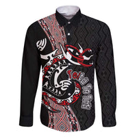 Aotearoa Toitu Te Tiriti Taniko Family Matching Short Sleeve Bodycon Dress and Hawaiian Shirt Maori Taniwha Haka - Honour the Treaty LT03 Dad's Shirt - Long Sleeve Black - Polynesian Pride