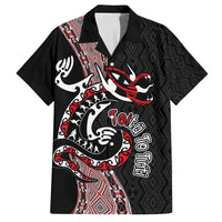 Aotearoa Toitu Te Tiriti Taniko Family Matching Summer Maxi Dress and Hawaiian Shirt Maori Taniwha Haka - Honour the Treaty LT03 Dad's Shirt - Short Sleeve Black - Polynesian Pride