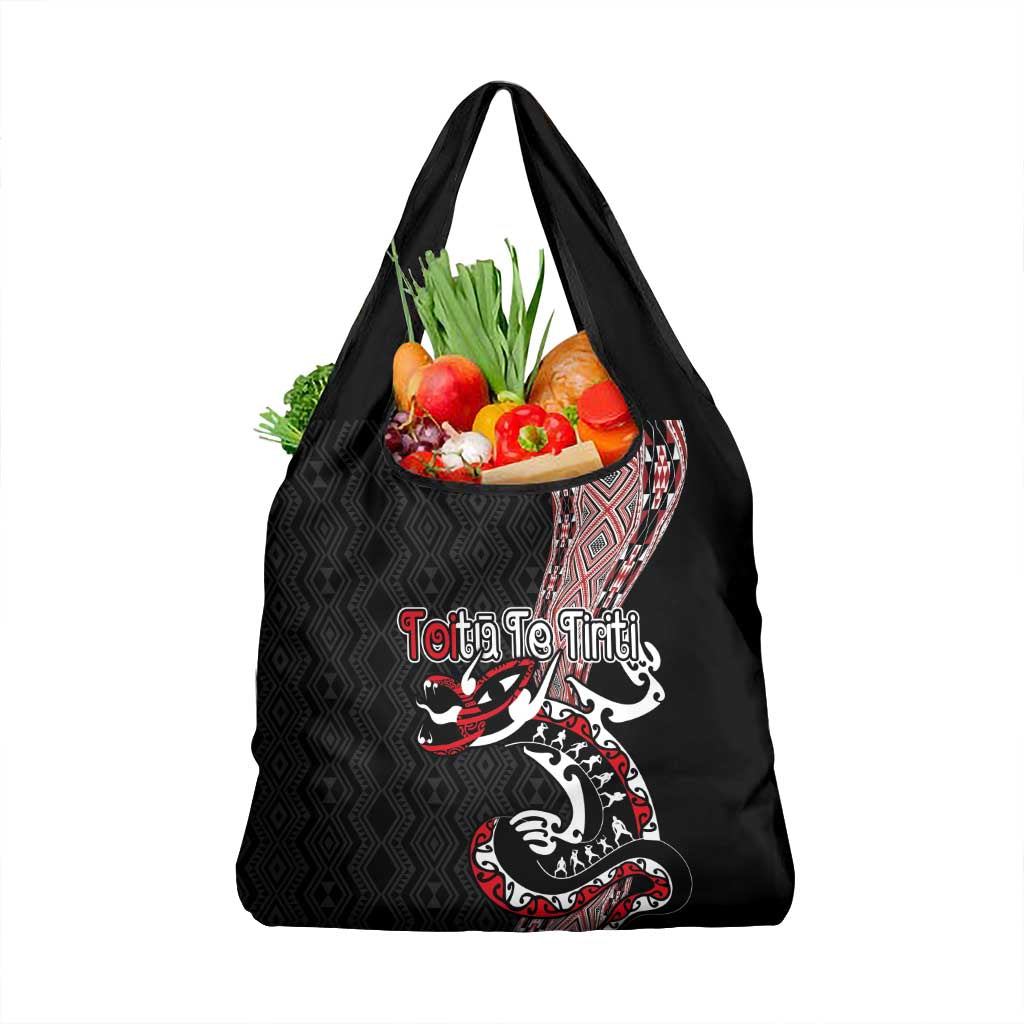 Aotearoa Toitu Te Tiriti Taniko Grocery Bag Maori Taniwha Haka - Honour the Treaty LT03 1-pack One Size Black - Polynesian Pride