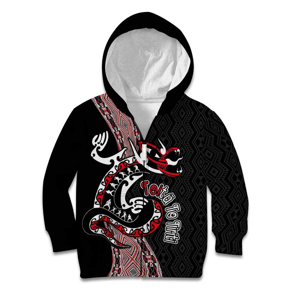 Aotearoa Toitu Te Tiriti Taniko Kid Hoodie Maori Taniwha Haka - Honour the Treaty