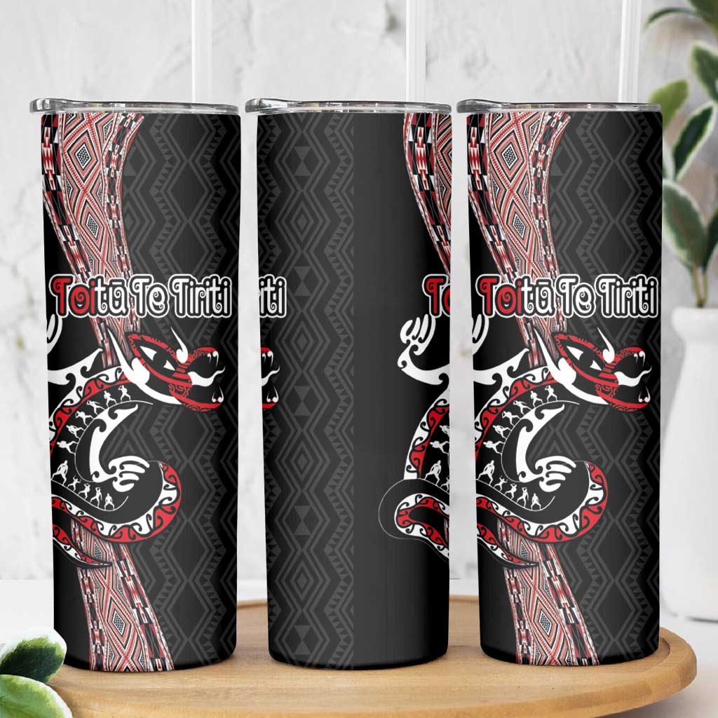 Aotearoa Toitu Te Tiriti Taniko Skinny Tumbler Maori Taniwha Haka - Honour the Treaty LT03 - Polynesian Pride