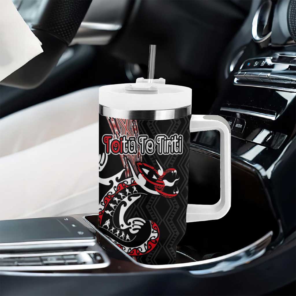Aotearoa Toitu Te Tiriti Taniko Tumbler With Handle Maori Taniwha Haka - Honour the Treaty