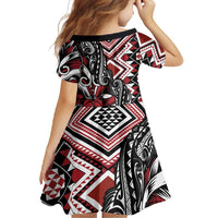 Aotearoa Maori Moko Art with Taniko Half Style Family Matching Long Sleeve Bodycon Dress and Hawaiian Shirt LT03 - Polynesian Pride