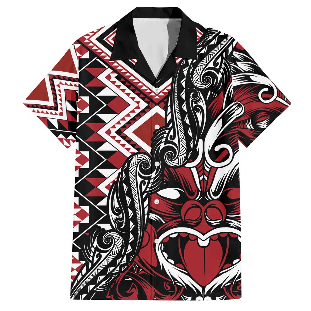 Aotearoa Maori Moko Art with Taniko Half Style Family Matching Long Sleeve Bodycon Dress and Hawaiian Shirt LT03 Dad's Shirt - Short Sleeve Black - Polynesian Pride