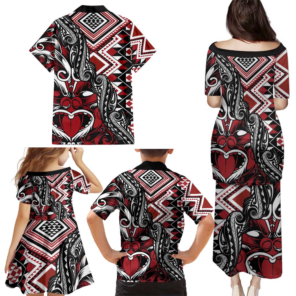 Aotearoa Maori Moko Art with Taniko Half Style Family Matching Puletasi and Hawaiian Shirt LT03 - Polynesian Pride