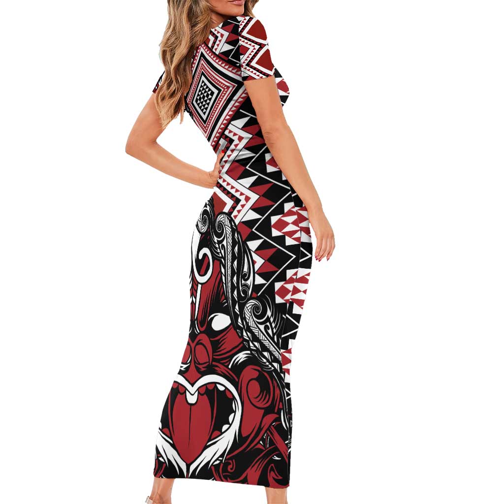 Aotearoa Maori Moko Art with Taniko Half Style Family Matching Short Sleeve Bodycon Dress and Hawaiian Shirt LT03 - Polynesian Pride