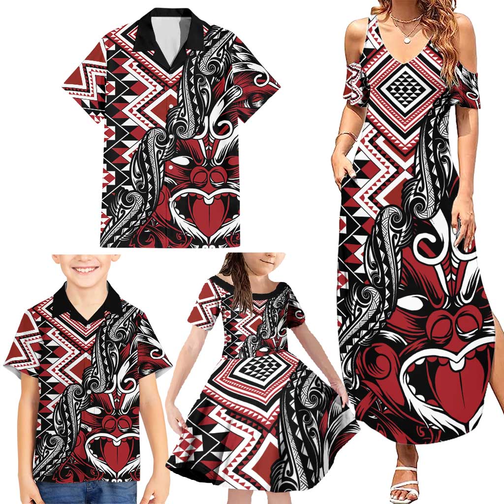 Aotearoa Maori Moko Art with Taniko Half Style Family Matching Summer Maxi Dress and Hawaiian Shirt LT03 - Polynesian Pride