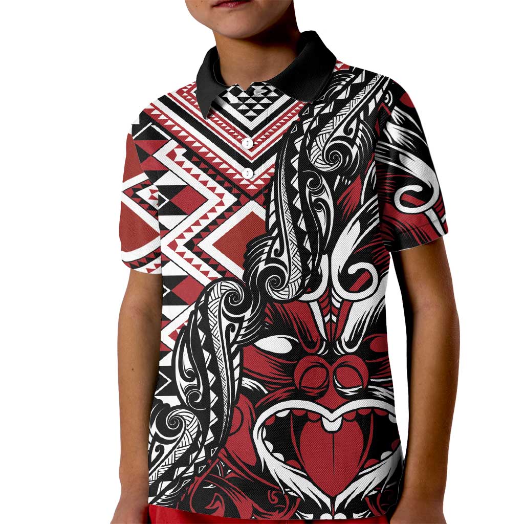 Aotearoa Maori Moko Art with Taniko Half Style Kid Polo Shirt LT03 Kid Black - Polynesian Pride