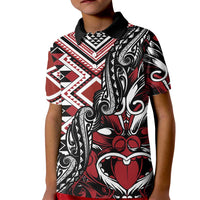 Aotearoa Maori Moko Art with Taniko Half Style Kid Polo Shirt LT03 Kid Black - Polynesian Pride