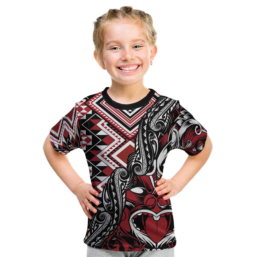 Aotearoa Maori Moko Art with Taniko Half Style Kid T Shirt LT03 Black - Polynesian Pride