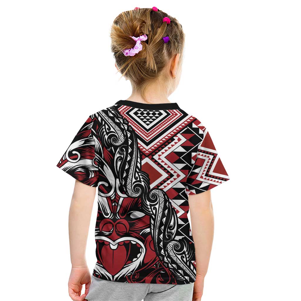 Aotearoa Maori Moko Art with Taniko Half Style Kid T Shirt LT03 - Polynesian Pride