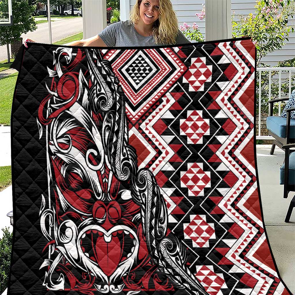 Aotearoa Maori Moko Art with Taniko Half Style Quilt LT03 Black - Polynesian Pride