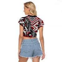 Aotearoa Maori Moko Art with Taniko Half Style Raglan Cropped T Shirt