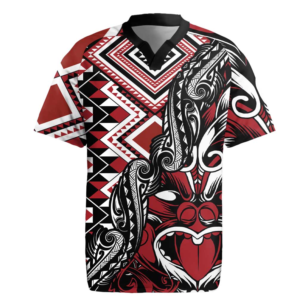 Aotearoa Maori Moko Art with Taniko Half Style Rugby Jersey LT03 Black - Polynesian Pride