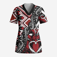 Aotearoa Maori Moko Art with Taniko Half Style Scrub Top - Polynesian Pride