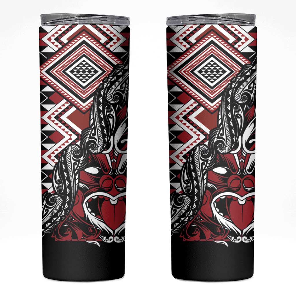 Aotearoa Maori Moko Art with Taniko Half Style Skinny Tumbler LT03 Black - Polynesian Pride