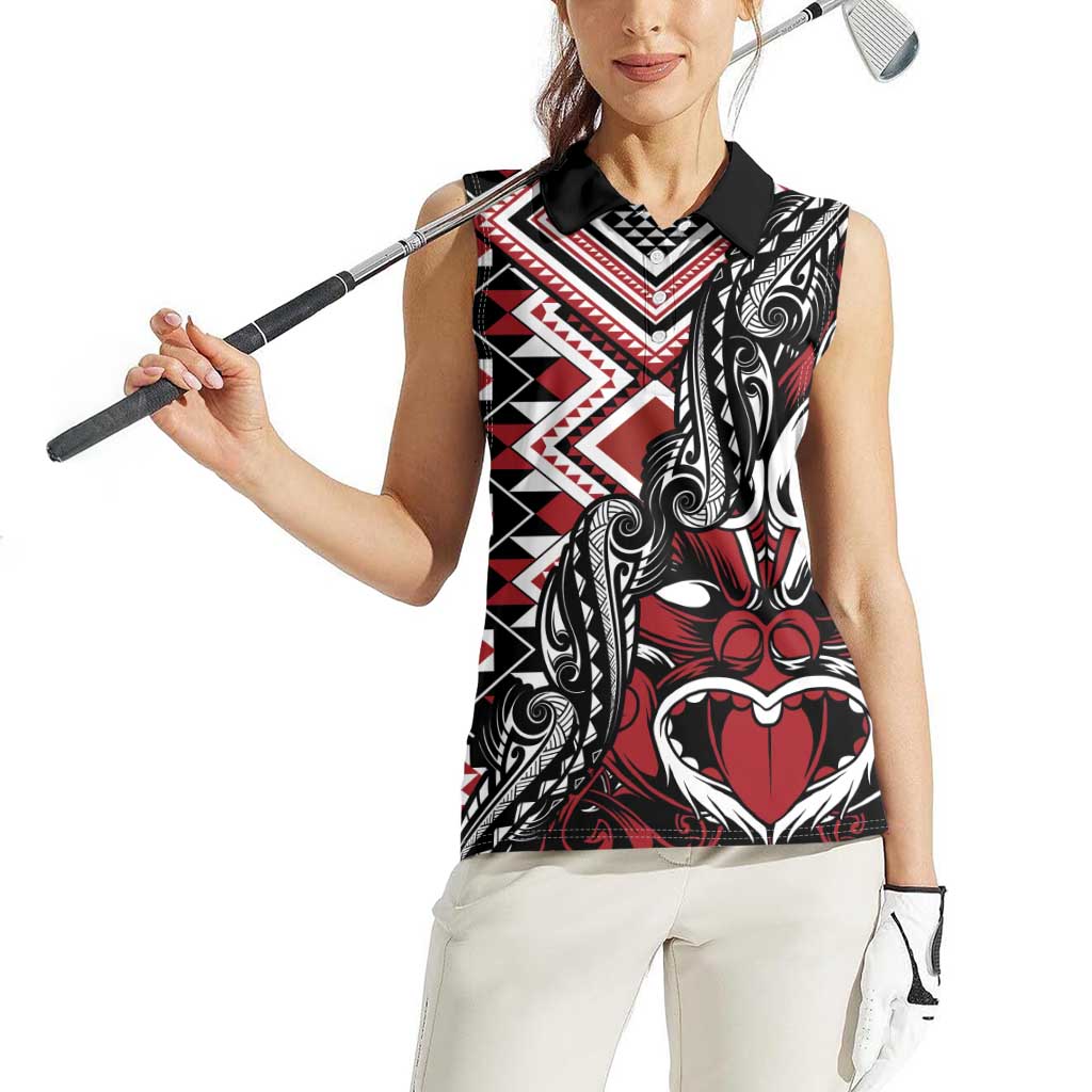Aotearoa Maori Moko Art with Taniko Half Style Women Sleeveless Polo Shirt