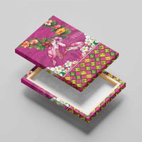 Hawaiian Lei Turtle and Plumeria Canvas Wall Art Polynerian Art Tattoo-Plum Pink Color