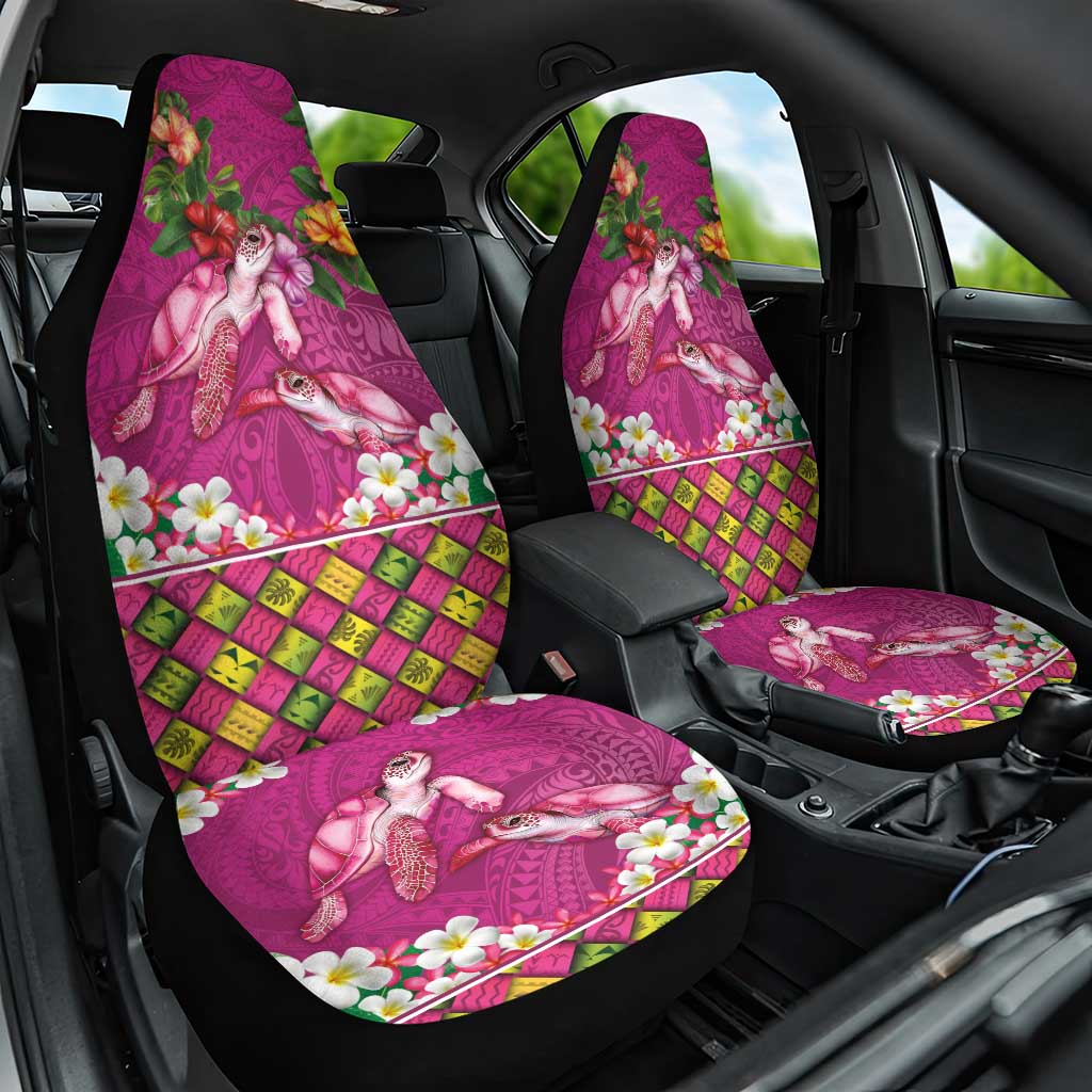 Hawaiian Lei Turtle and Plumeria Car Seat Cover Polynerian Art Tattoo-Plum Pink Color