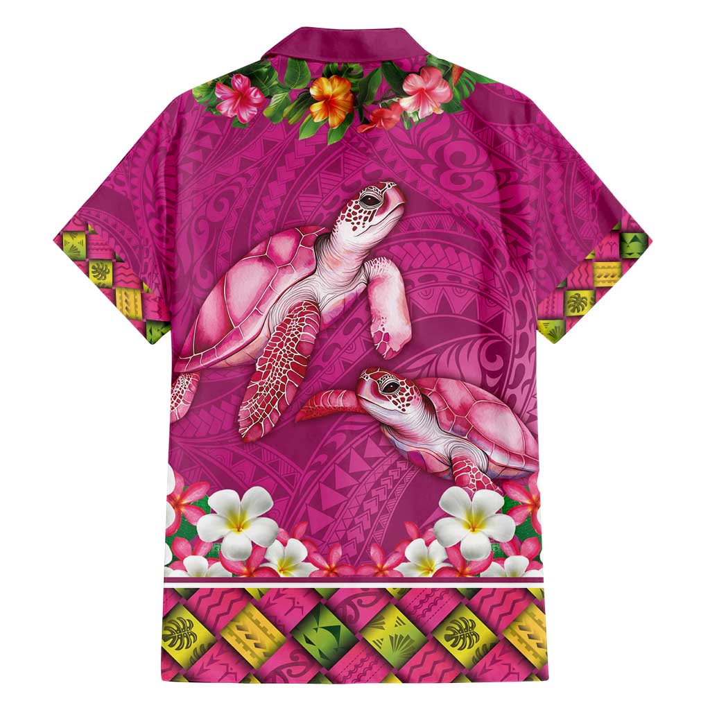 Hawaiian Lei Turtle and Plumeria Family Matching Long Sleeve Bodycon Dress and Hawaiian Shirt Polynerian Art Tattoo-Plum Pink Color