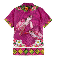 Hawaiian Lei Turtle and Plumeria Family Matching Mermaid Dress and Hawaiian Shirt Polynerian Art Tattoo-Plum Pink Color