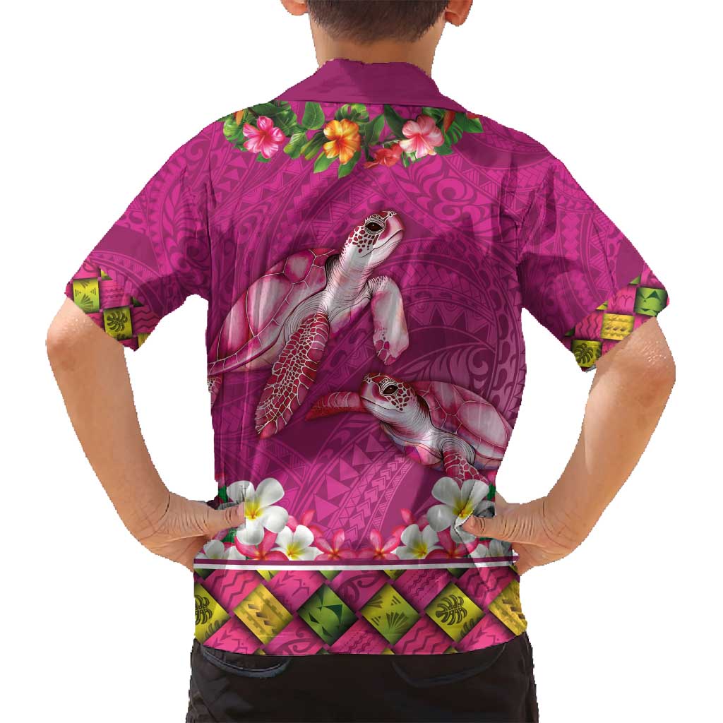 Hawaiian Lei Turtle and Plumeria Family Matching Off Shoulder Maxi Dress and Hawaiian Shirt Polynerian Art Tattoo-Plum Pink Color