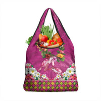 Hawaiian Lei Turtle and Plumeria Grocery Bag Polynerian Art Tattoo-Plum Pink Color