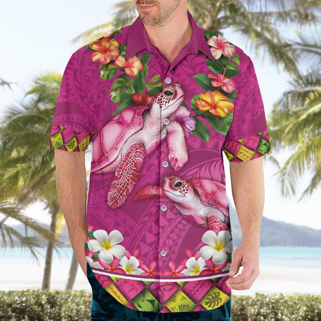 Hawaiian Lei Turtle and Plumeria Hawaiian Shirt Polynerian Art Tattoo-Plum Pink Color
