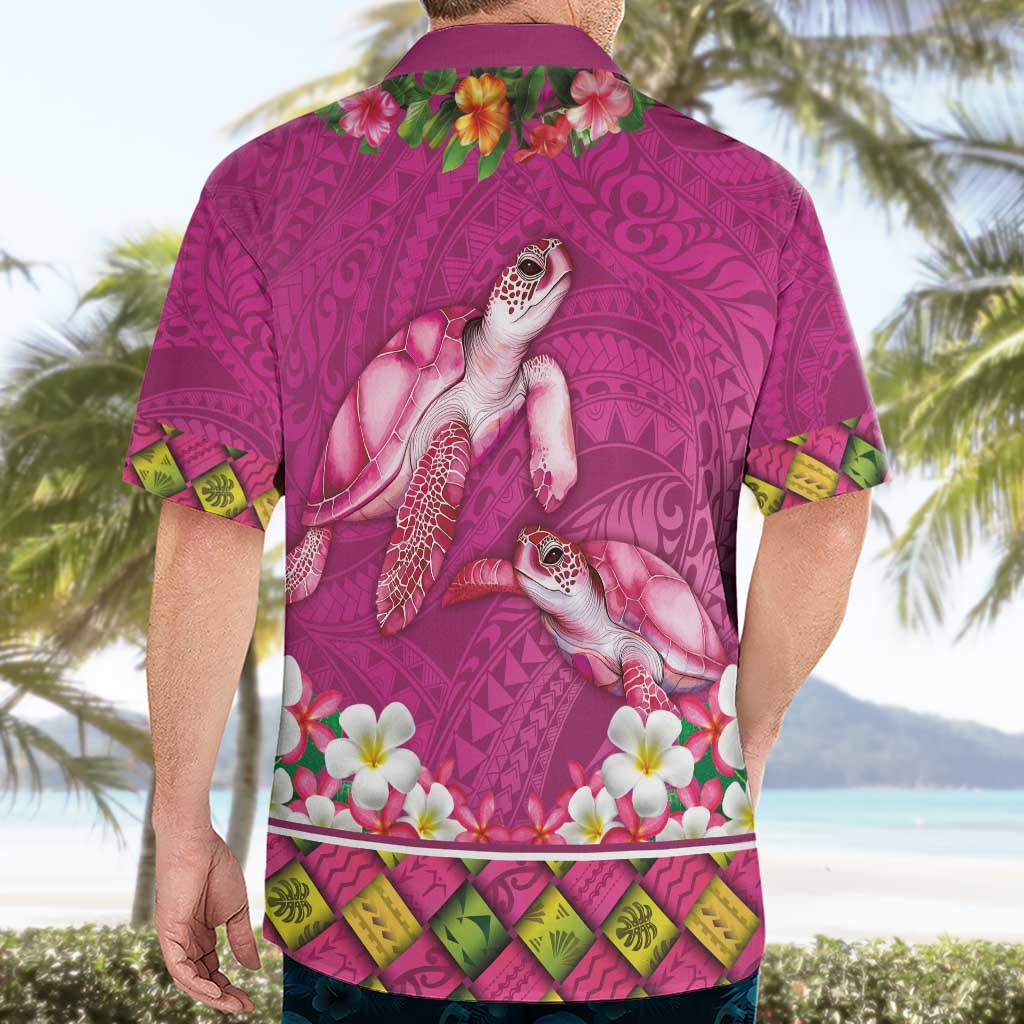 Hawaiian Lei Turtle and Plumeria Hawaiian Shirt Polynerian Art Tattoo-Plum Pink Color