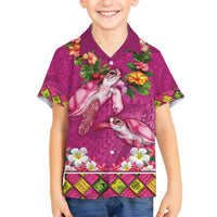 Hawaiian Lei Turtle and Plumeria Hawaiian Shirt Polynerian Art Tattoo-Plum Pink Color