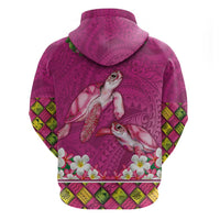 Hawaiian Lei Turtle and Plumeria Hoodie Polynerian Art Tattoo-Plum Pink Color