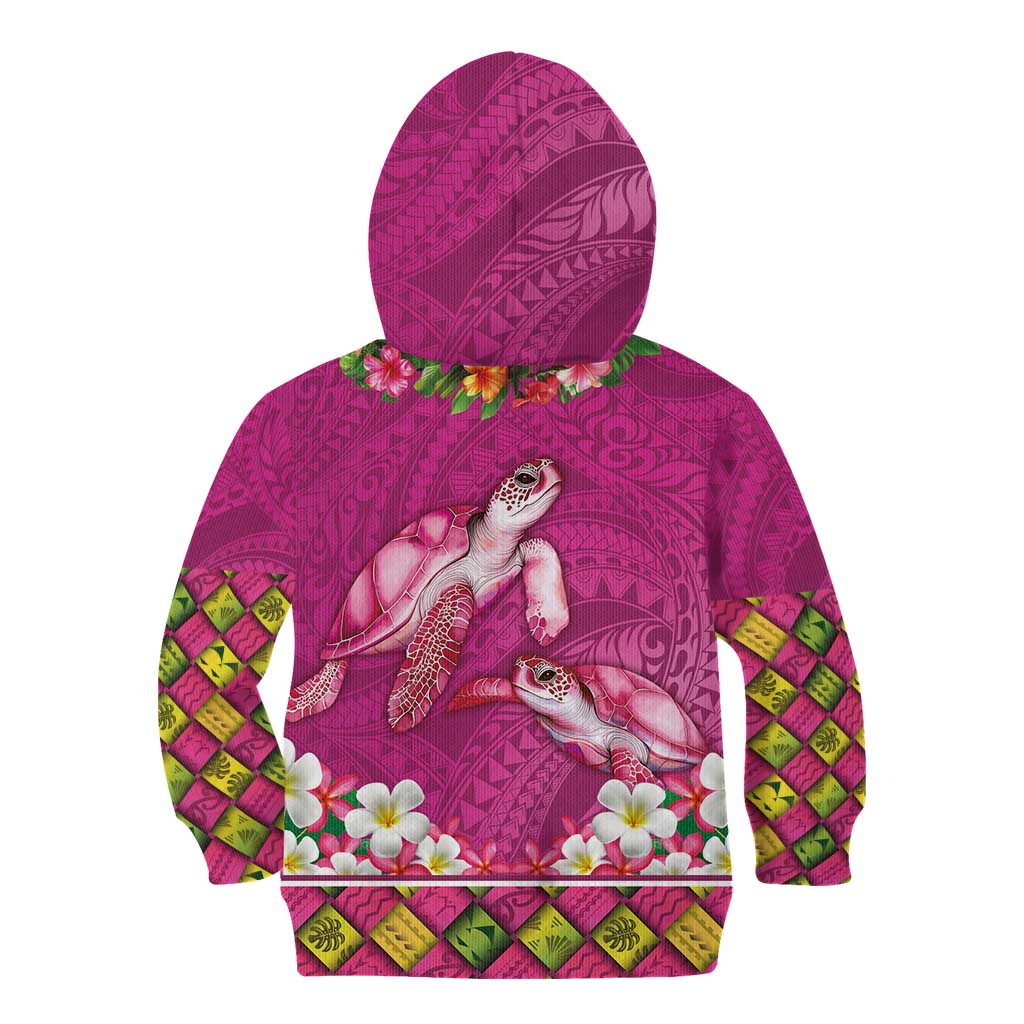 Hawaiian Lei Turtle and Plumeria Kid Hoodie Polynerian Art Tattoo-Plum Pink Color